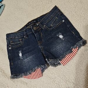 Vigoss Dark Wash Denim Shorts with Red Stripe Lining